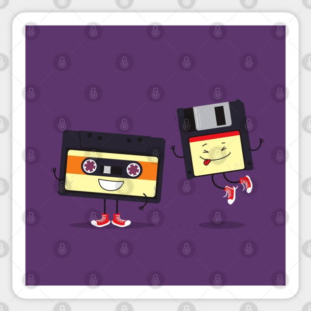 Floppy disk and cassette tape Sticker by hyperactive